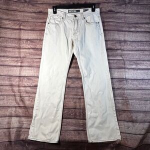 BKE Carter Denim Mens 32R Cream Beige Relaxed Straight Leg Embroidered Jeans